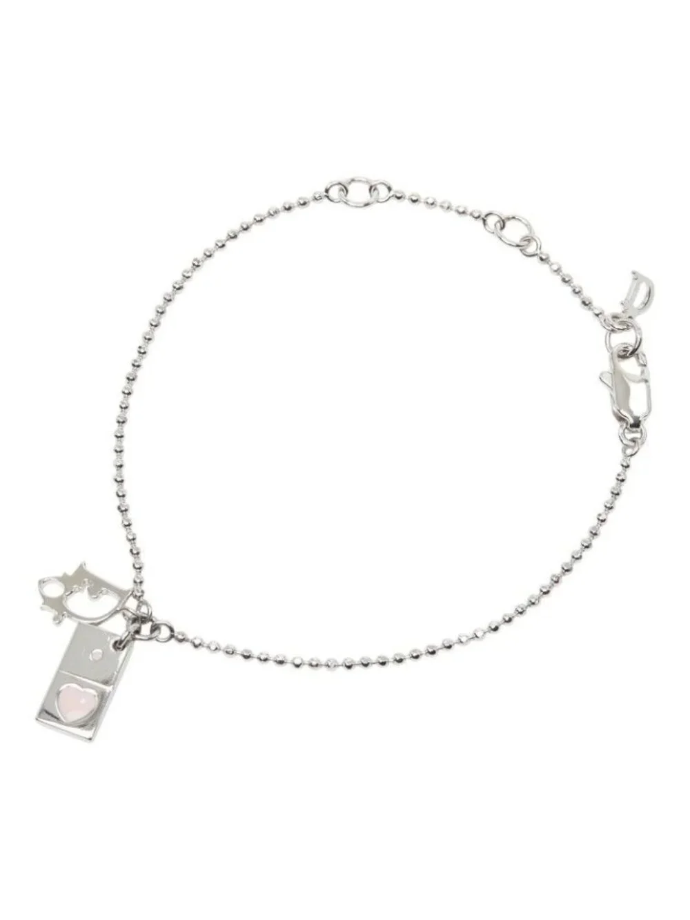 Dior Logo Heart Tag Bracelet Silver Pink Metal